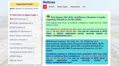 BITSAT Iteration 3 result 2026 declared at admissions.bits-pilani.ac.in: Direct link to download scorecards here