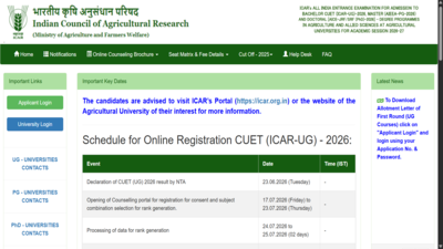 ICAR UG round 1 seat allotment result 2026 out at icarcounseling.com: Direct link to download allotment letter here