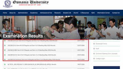 Ou Results: Osmania University declares UG CBCS May 2026 results for regular and backlog examinations; download here